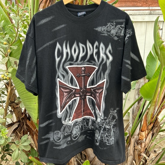 Vtg Choppers 2003 Black Hills Rally Sturgis All Over Print Graphic T-Shirt Sz XL - Picture 1 of 4